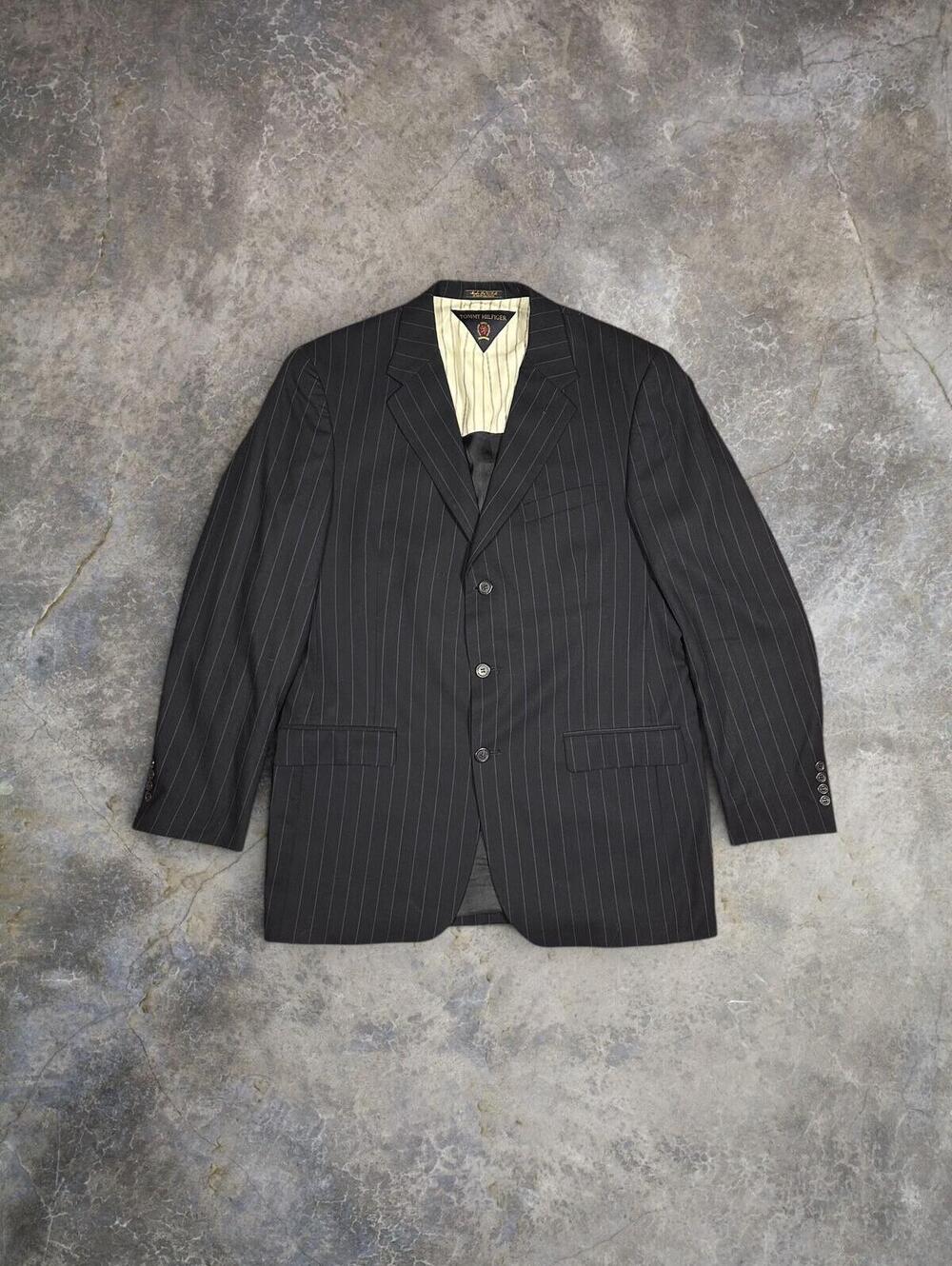 Vintage Tommy Hilfiger Navy Blue Pinstripe Blazer USA Made Wool Men's 41R